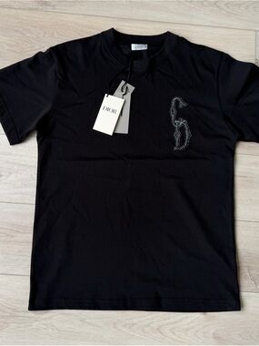 Dior CD Interlaced Embroidered Logo T-Shirt Black Men’s Medium NWT Made Italy